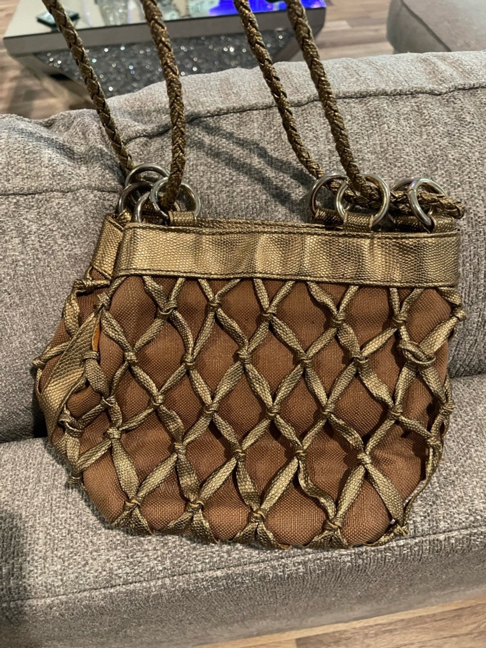 Vintage Braided Net Shoulder Bag in Brown and Gold - Picture 3 of 4